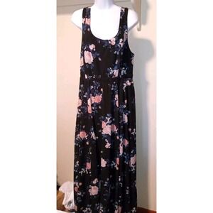 Torrid Womens Black Floral Scoop Neck Smocked Back Maxi Dress Size 0 Large XL